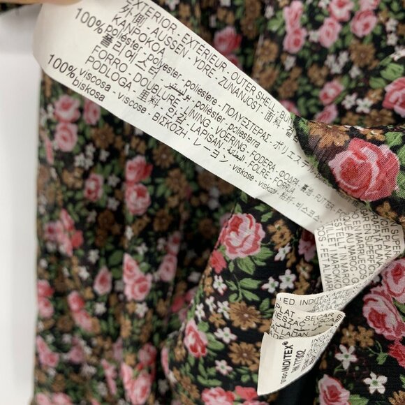 Zara Dress Black Floral Print 3/4 Sleeve V Neck Mini Lined - Picture 10 of 13